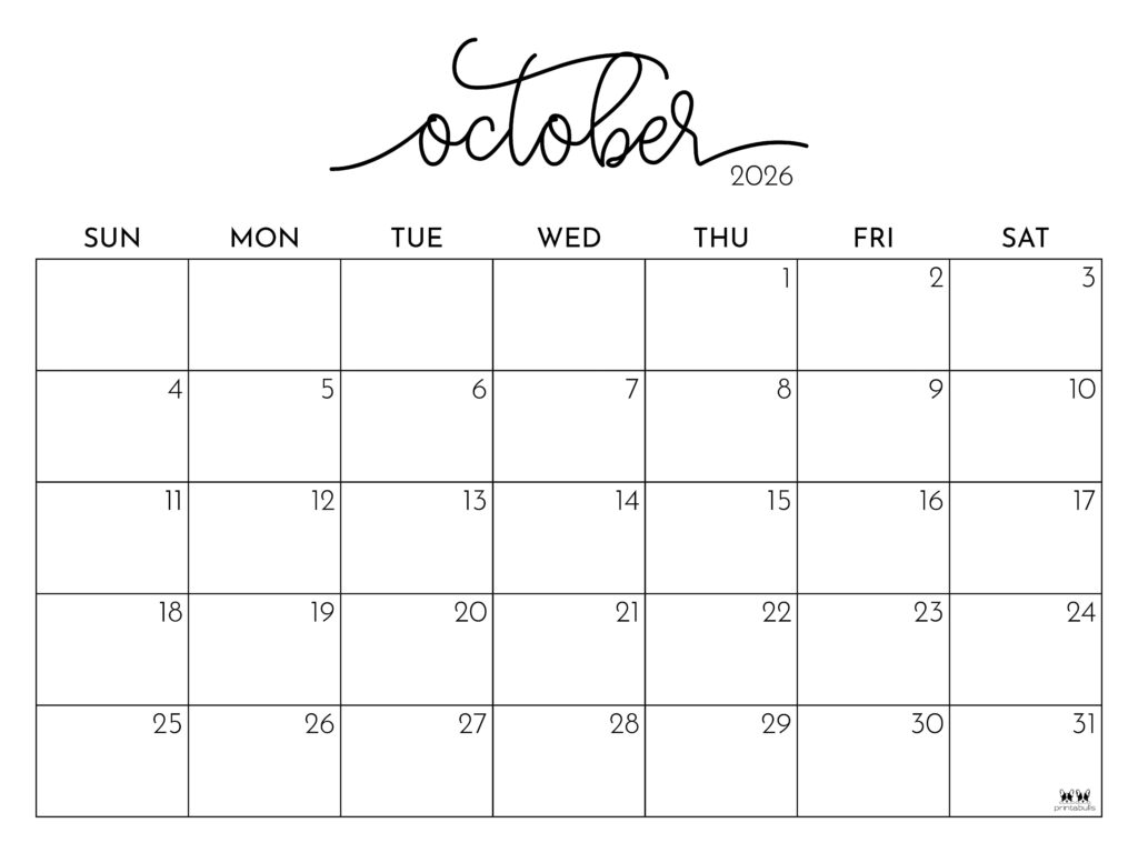 October 2026 Calendars - 123 FREE Printables 230 Printable-October-2026-Calendar-Style-97