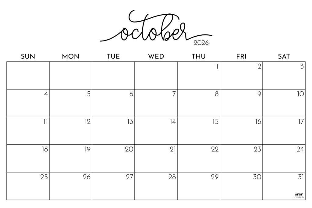 October 2026 Calendars - 123 FREE Printables 231 Printable-October-2026-Calendar-Style-98