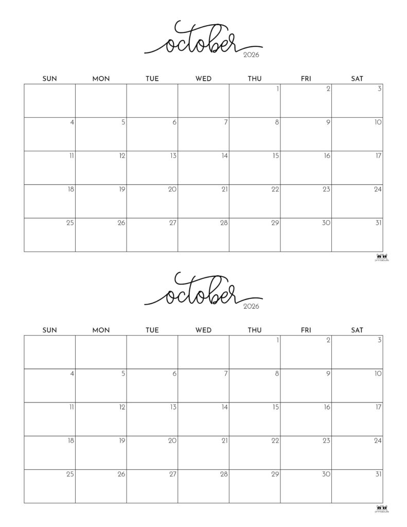 October 2026 Calendars - 123 FREE Printables 232 Printable-October-2026-Calendar-Style-99