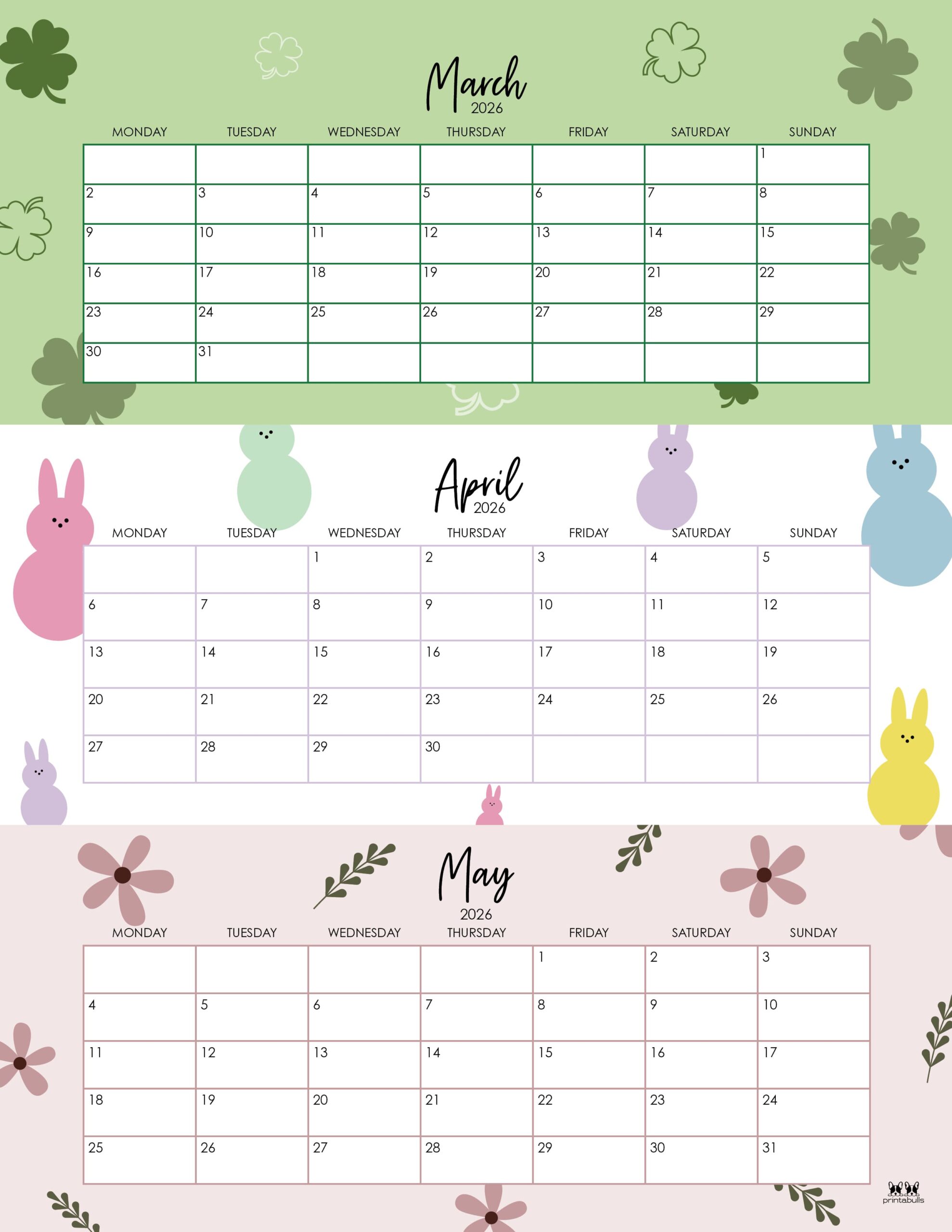 2026 Spring Calendars - 14 FREE Printables | Printabulls