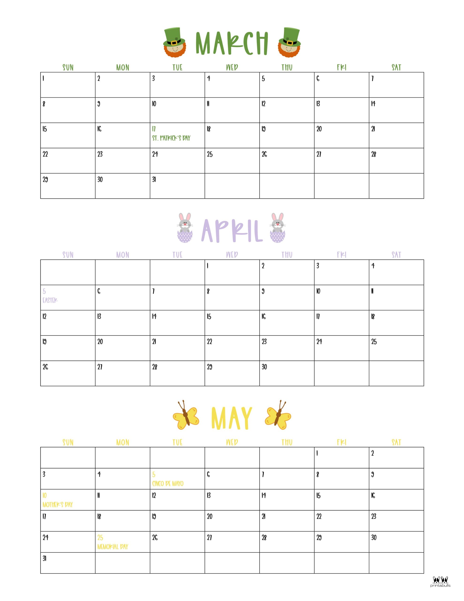 2026 Spring Calendars - 14 FREE Printables | Printabulls