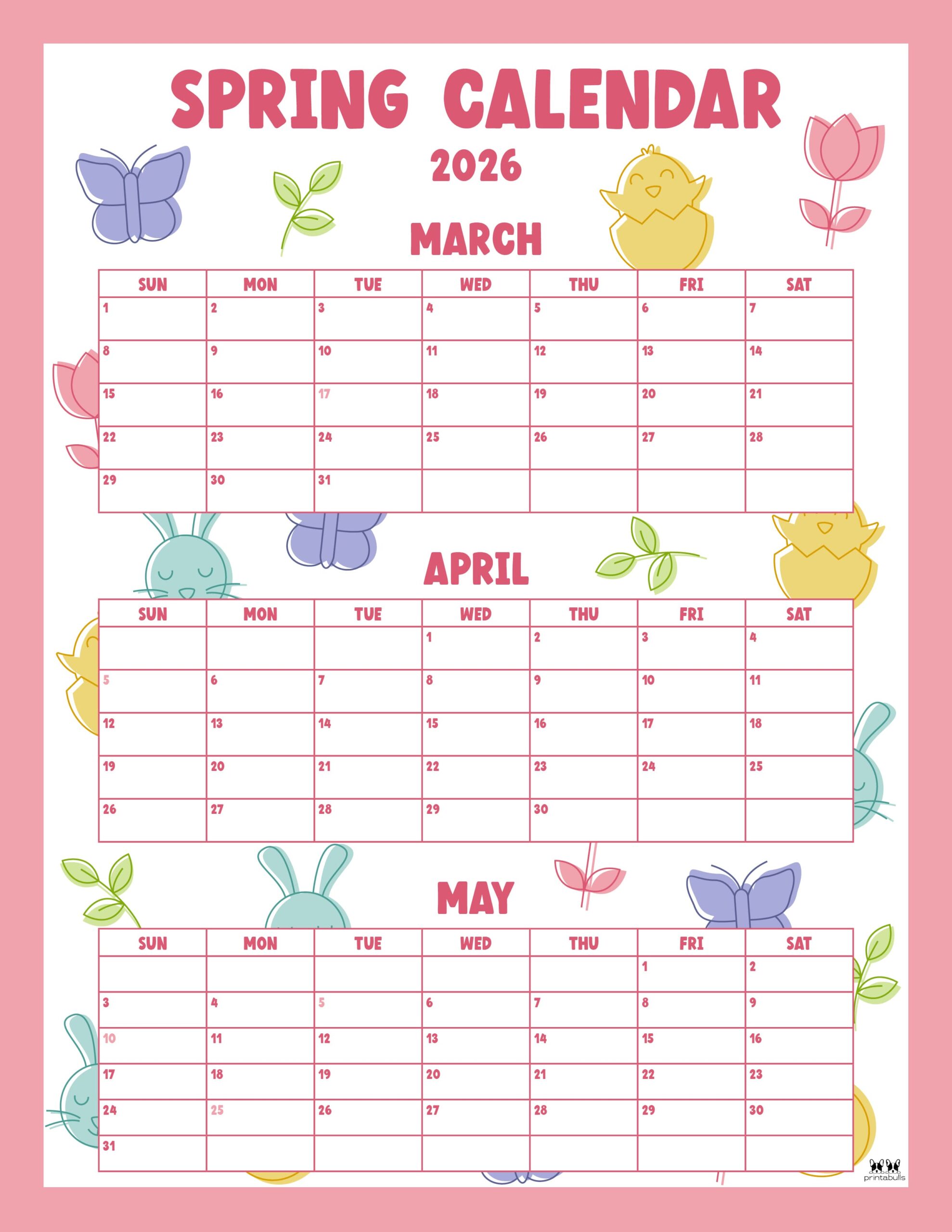 2026 Spring Calendars - 14 FREE Printables | Printabulls