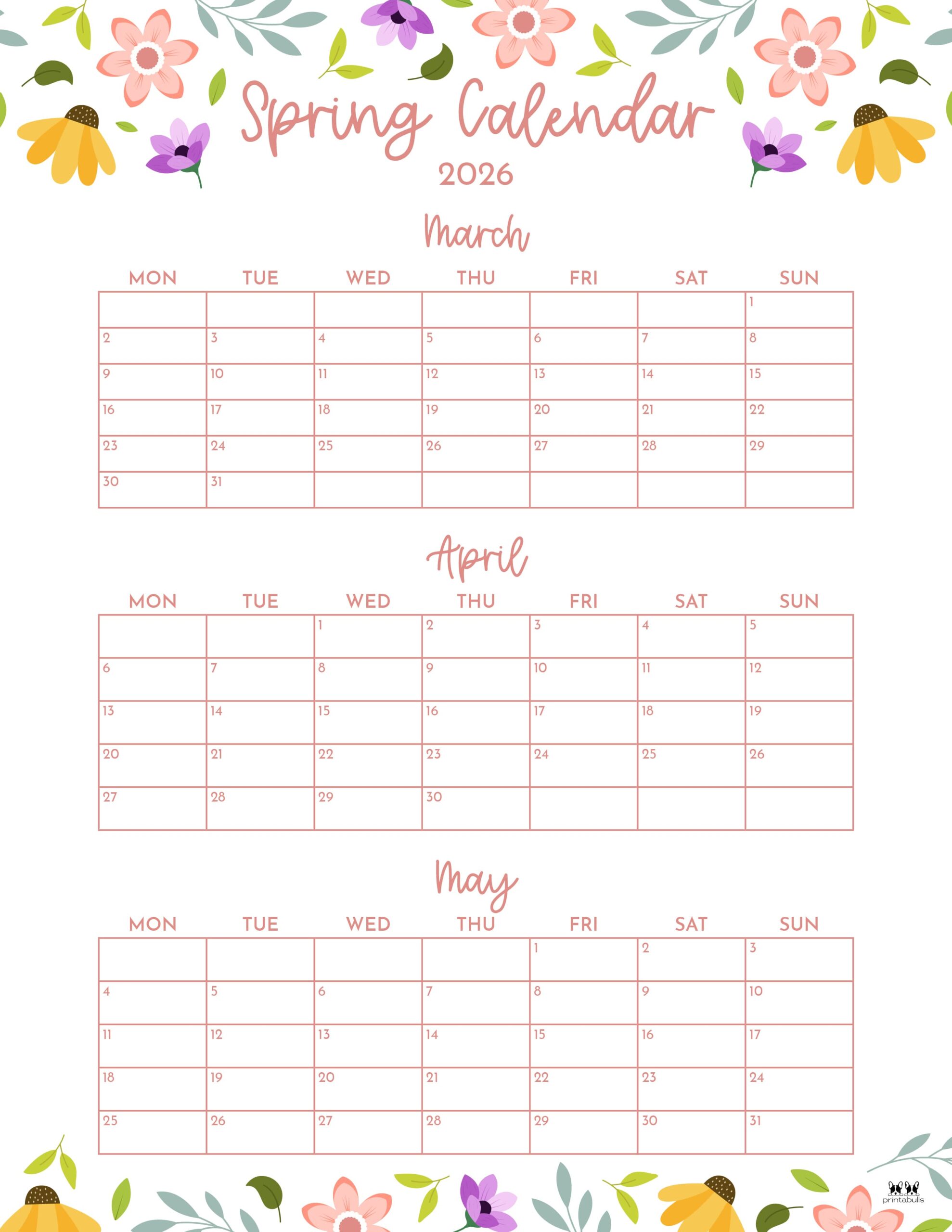 2026 Spring Calendars - 14 FREE Printables | Printabulls