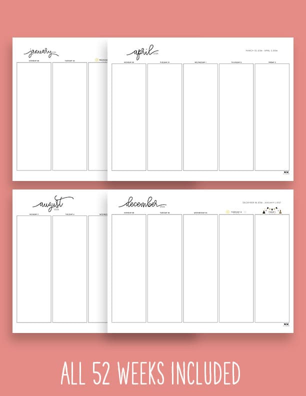 Printable-2026-Weekly-Calendars-5-Day-Blank-Standard-1