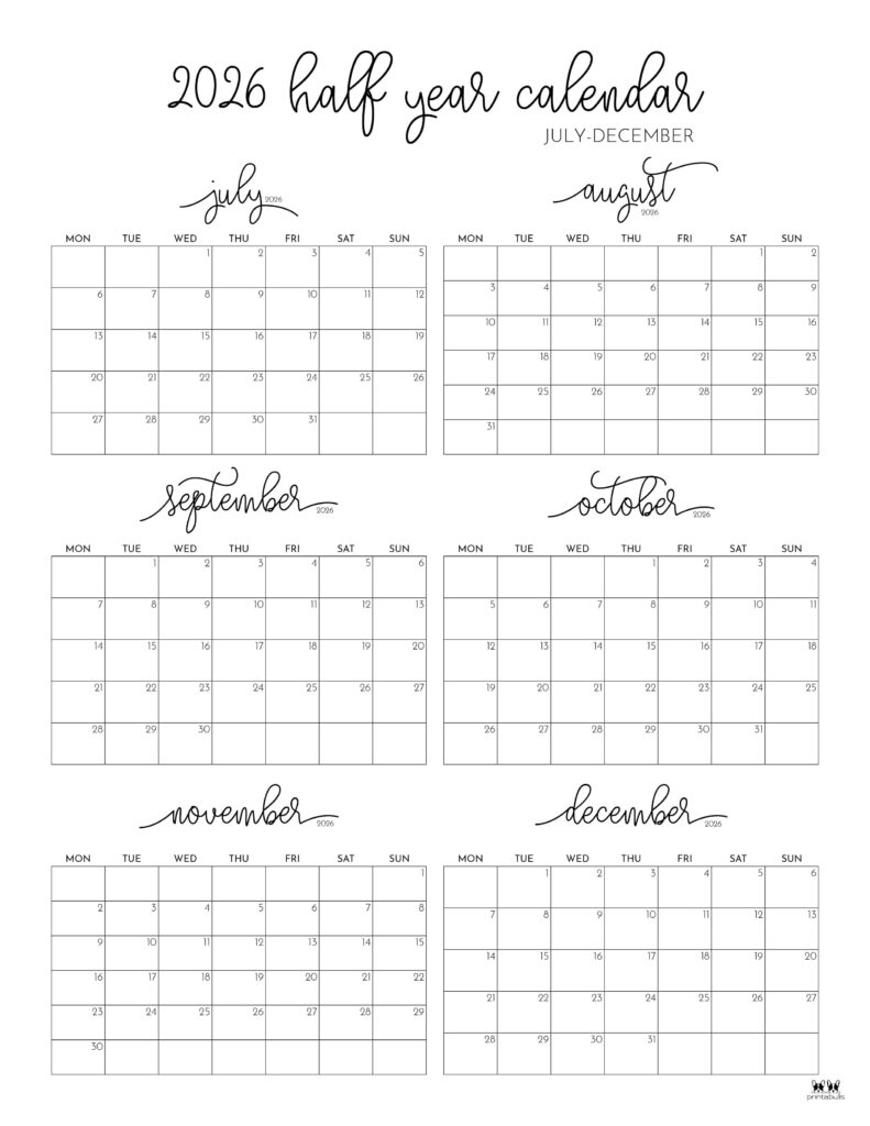 Printable-Six-Month-July-December-2026-Calendars-26-P