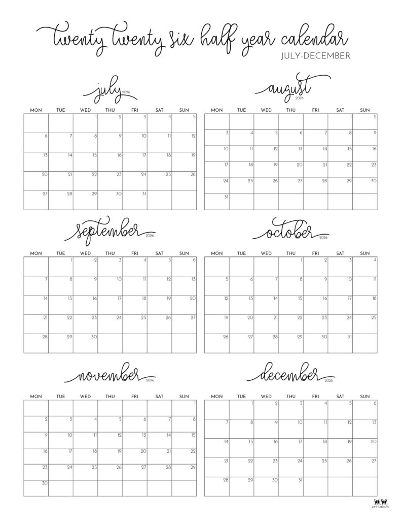 Printable-Six-Month-July-December-2026-Calendars-26-P-SO