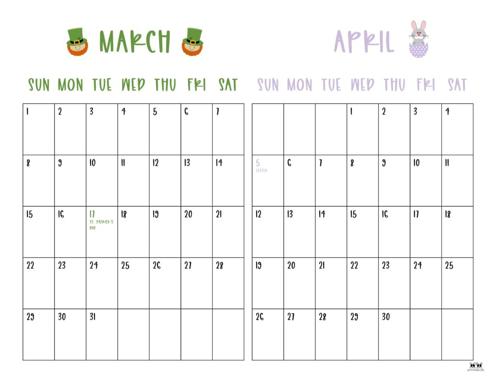 2026 Two Month Calendars - 84 FREE Printables 103 Printable-Two-Month-March-April-2026-Calendars-10
