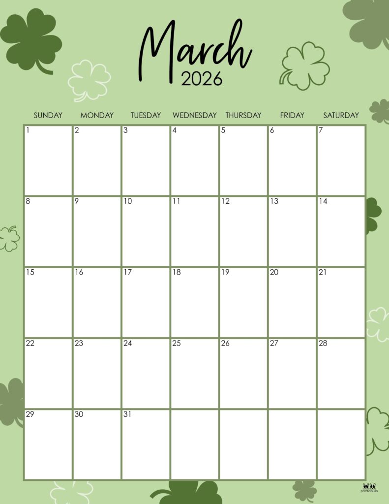 March  Calendars -  FREE Printables  Printabulls