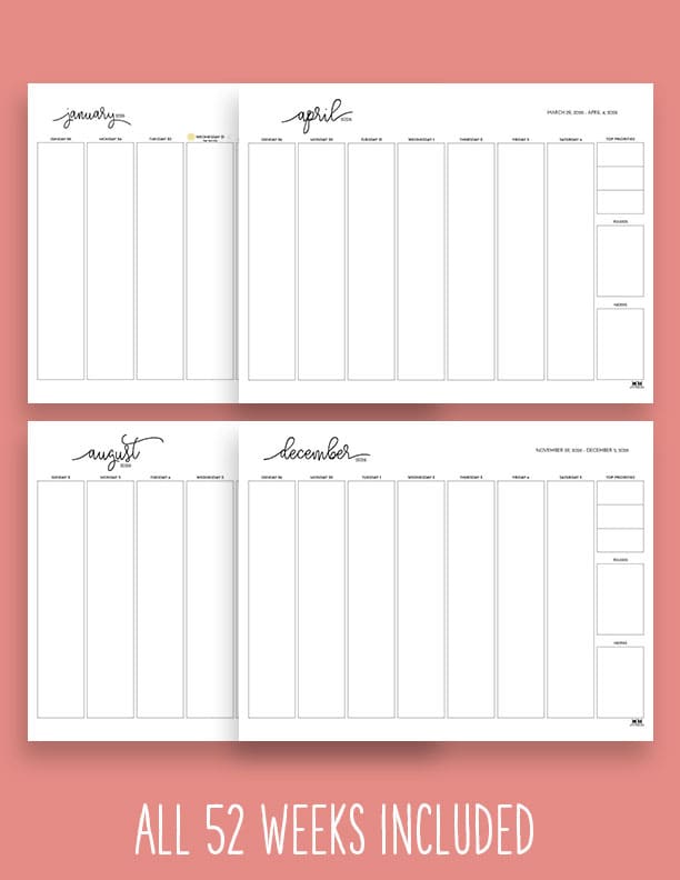 2026 Weekly Calendars - All 52 weeks 9 Printable-2026-Weekly-Calendars-7-Day-Blank-Extras-1-SS