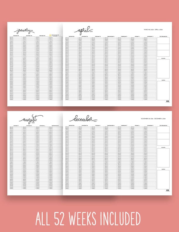 2026 Weekly Calendars - All 52 weeks 10 Printable-2026-Weekly-Calendars-7-Day-Time-Slots-Extras-1-SS