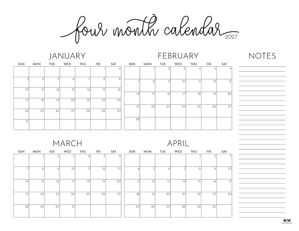 Printable-2027-Four-Month-Calendar-1