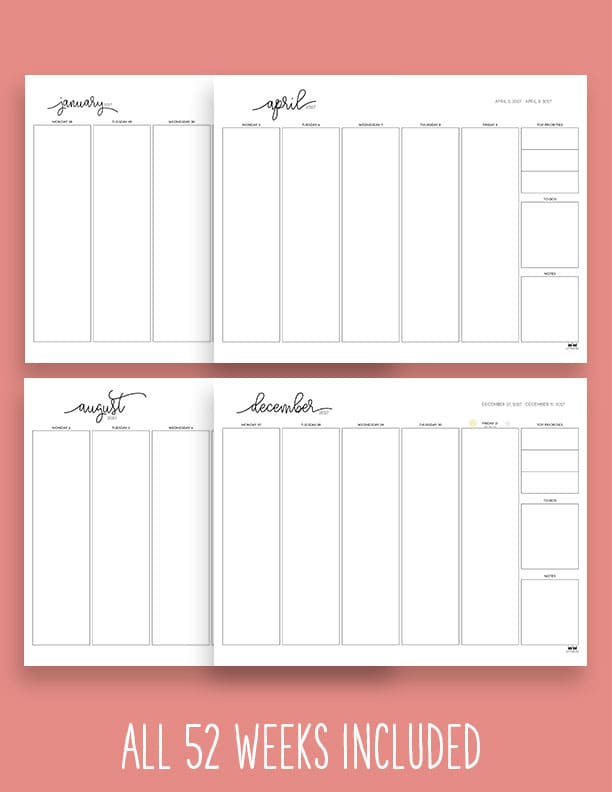 Printable-2027-Weekly-Calendars-5-Day-Blank-Extras-1