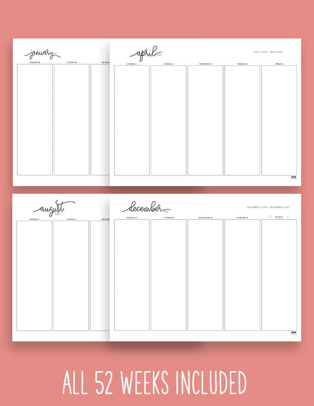 Printable-2027-Weekly-Calendars-5-Day-Blank-Standard-1