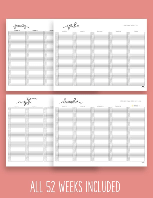 Printable-2027-Weekly-Calendars-5-Day-Time-Slots-Standard-1